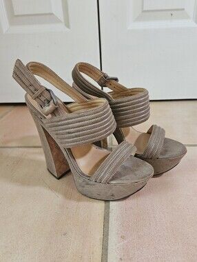 LAMB Mabelle Chocolate Distressed Leather Platform Heels